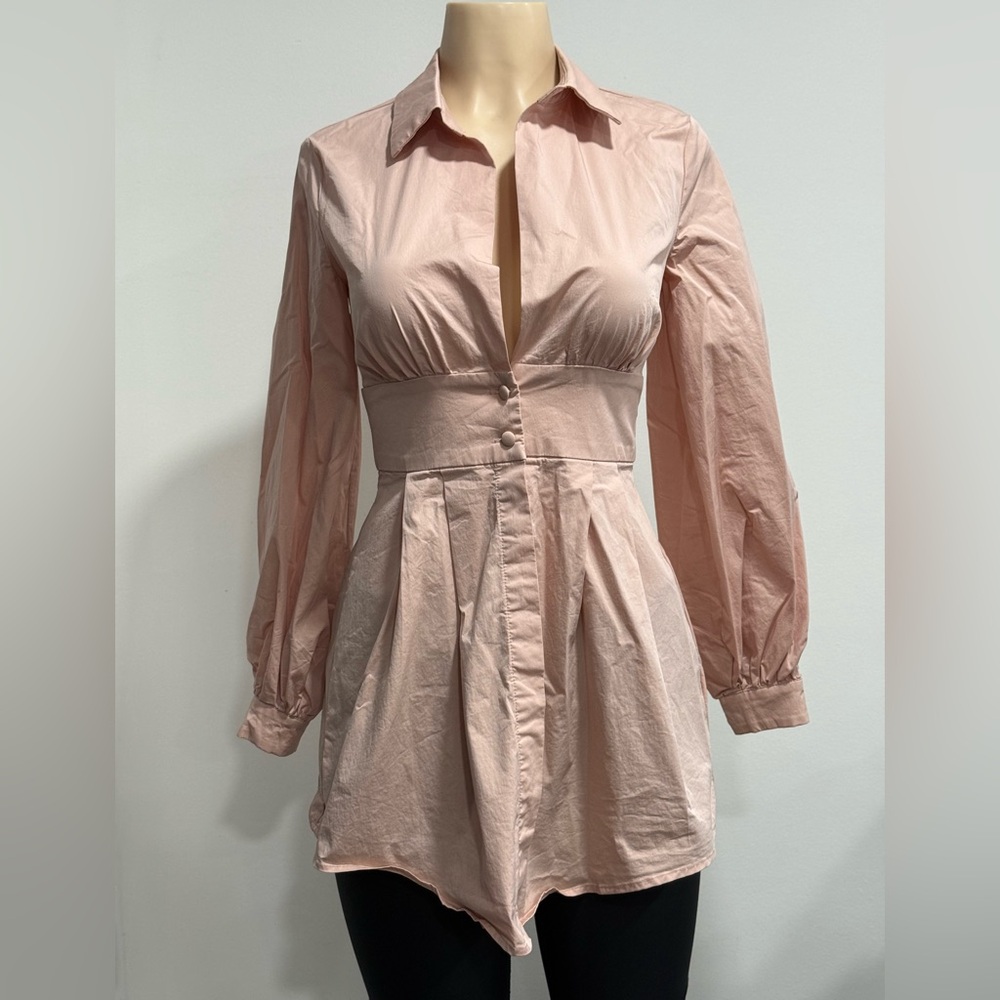 Oh Polly Blush Pink Long Sleeve Mini Dress